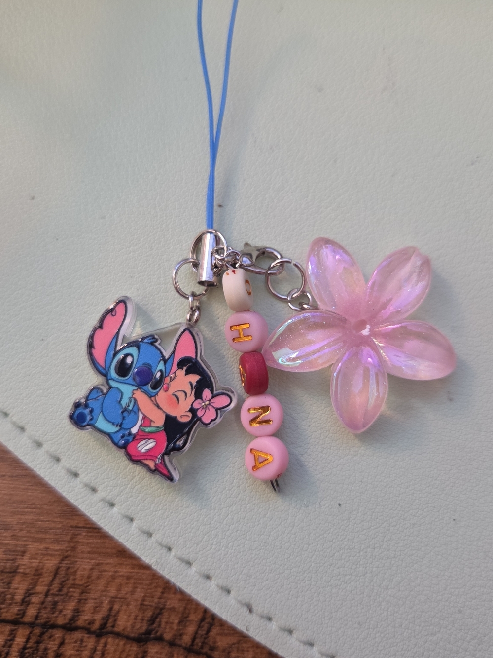 Hand Crafted Lilo & Stitch Pink Flower Ohana Phone Charm